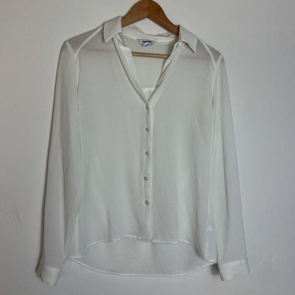 Express Sheer Light Cream Button Down